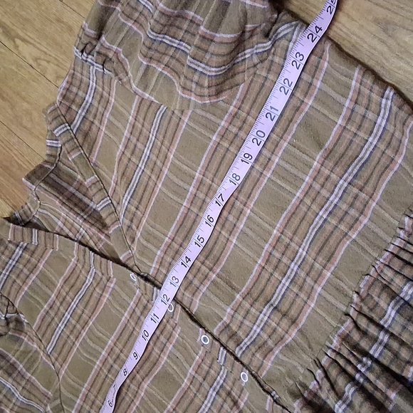 Brown & Pink Plaid Flannel Long Sleeve Womens Dress - Picture 5 of 7